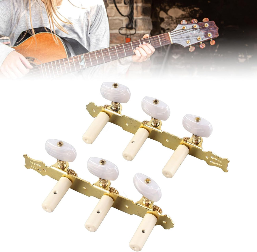2 Stück Klassische Gitarren-Mechaniken Saiten-Stimmwirbel Schlüssel Stimmgeräte Set Weisser Knopf