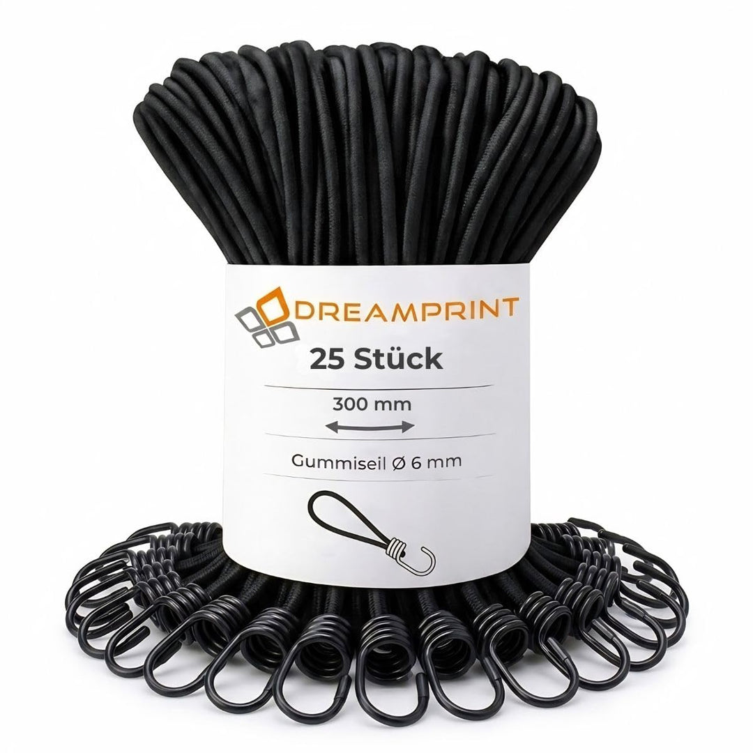 Expanderschlinge mit Haken Schwarz 6 mm 25 cm 50, 25 cm 50