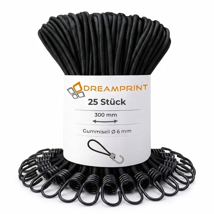 Expanderschlinge mit Haken Schwarz 6 mm 25 cm 50, 25 cm 50