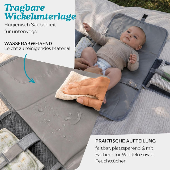 Wickelrucksack inkl. Wickeltunterlage, Wickeltasche gross viel Stauraum, Baby Rucksack für unterwegs