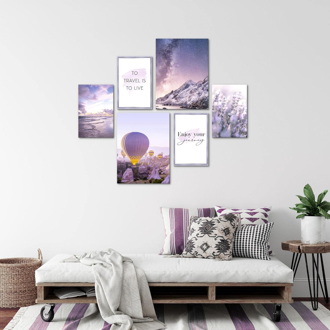 Novart Bilder Set - AUFHÄNGFERTIG - KEIN EXTRA RAHMEN BENÖTIGT - Natur Blumen Modern Violett Lila Ro