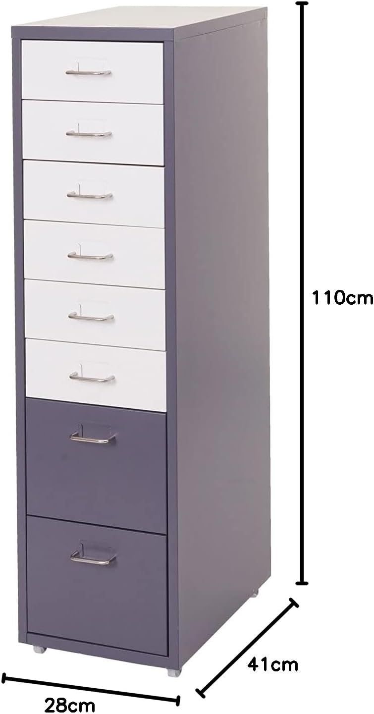 PROREGAL Rollcontainer Housten HxBxT 110x28x41cm 8 Schubladen Dunkelgrau Weiss-Dunkelgrau Schubladen