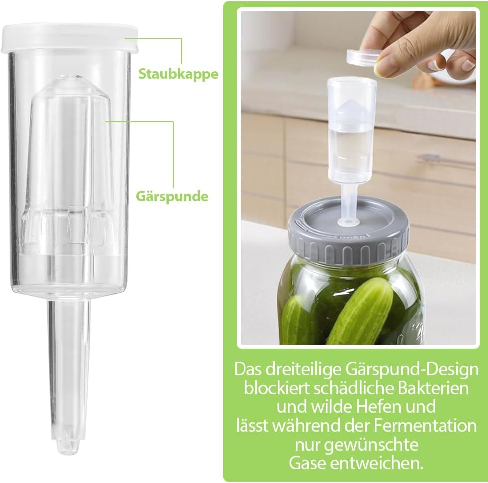 2 Stück Fermentierglas 2L mit 2 Fermentiergewichte Ø 7 cm, 1 Edelstahl Gabel, 1 Bürste, Kimchi Behäl