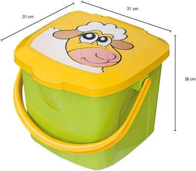 BranQ Sitzbox/Hocker mit Eimer 15,5l Kunststoff mit max. Tragkraft von 130kg in Gelb/Grün mit Motiv