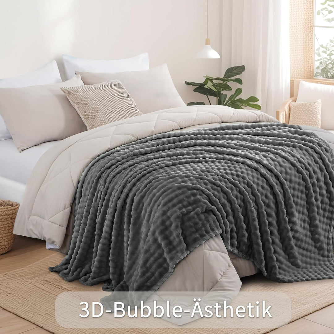 RUIKASI Kuscheldecke Flauschig Grau Bubble Decke - 220x240cm XXL Sofadecke & Couchdecke aus Plüsch,