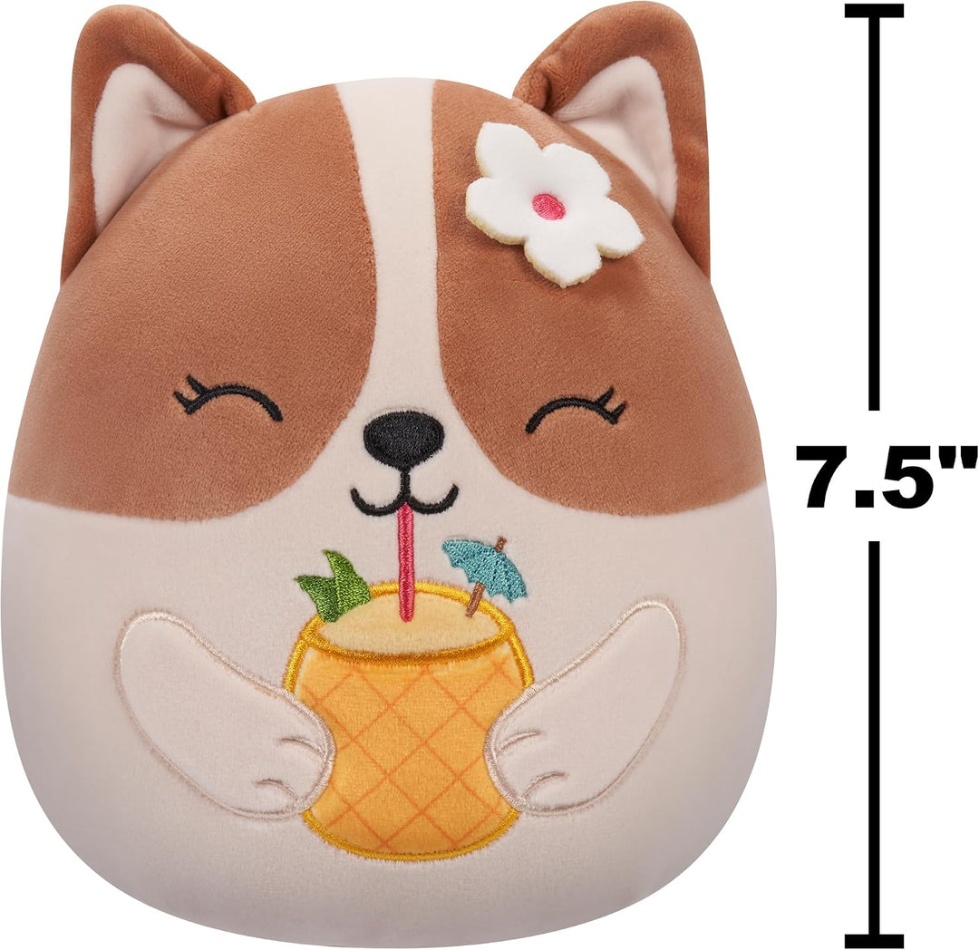 Squishmallows SQCR05393 - Regina der Corgi mit Ananasgetränk 19 cm, offizielles Jazwares Plüsch, sup