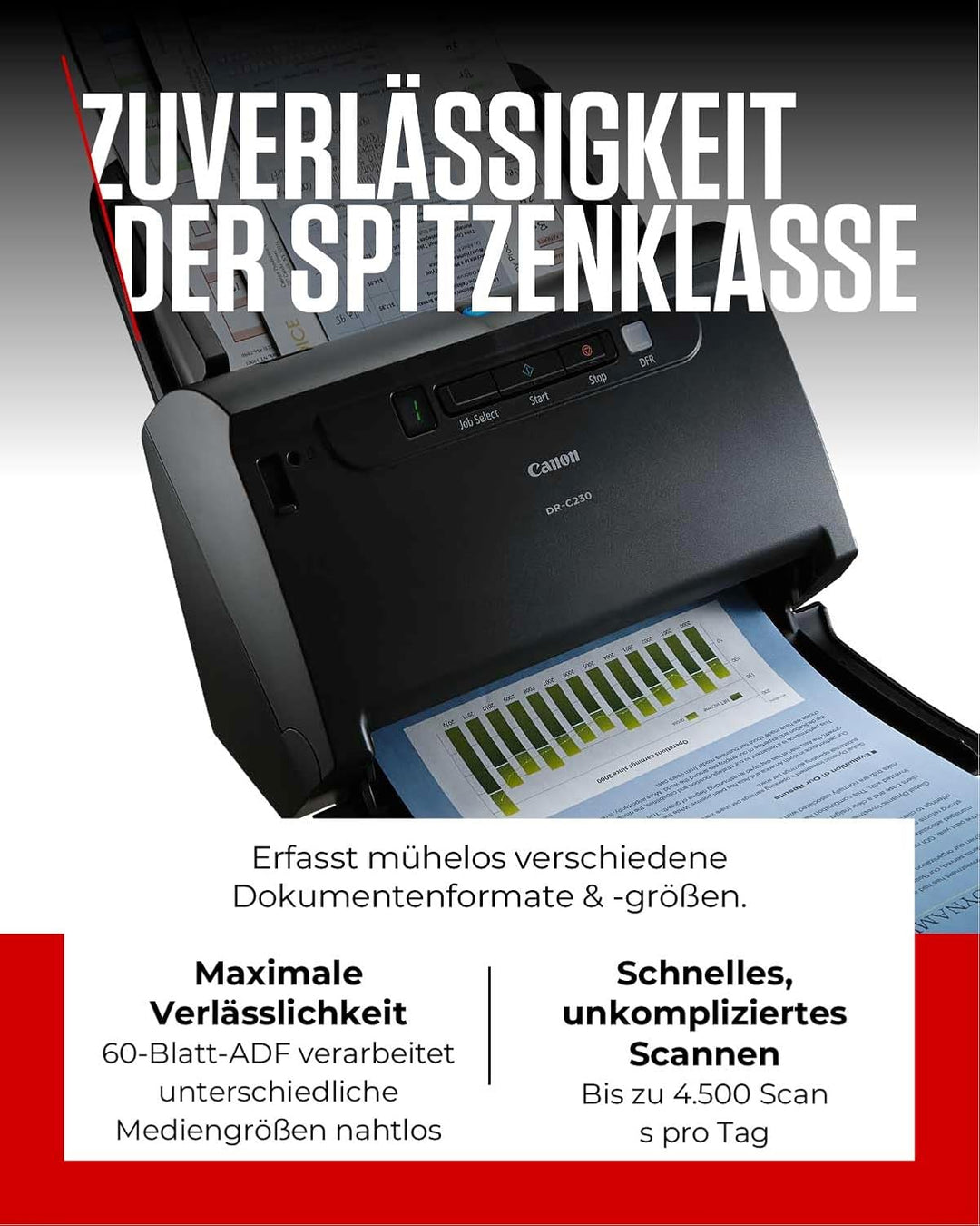 Canon DR-C230 imageFORMULA Scanner Dokumentenscanner (Duplex Einzug, 600 DPI, Farbscan, Canon Captur