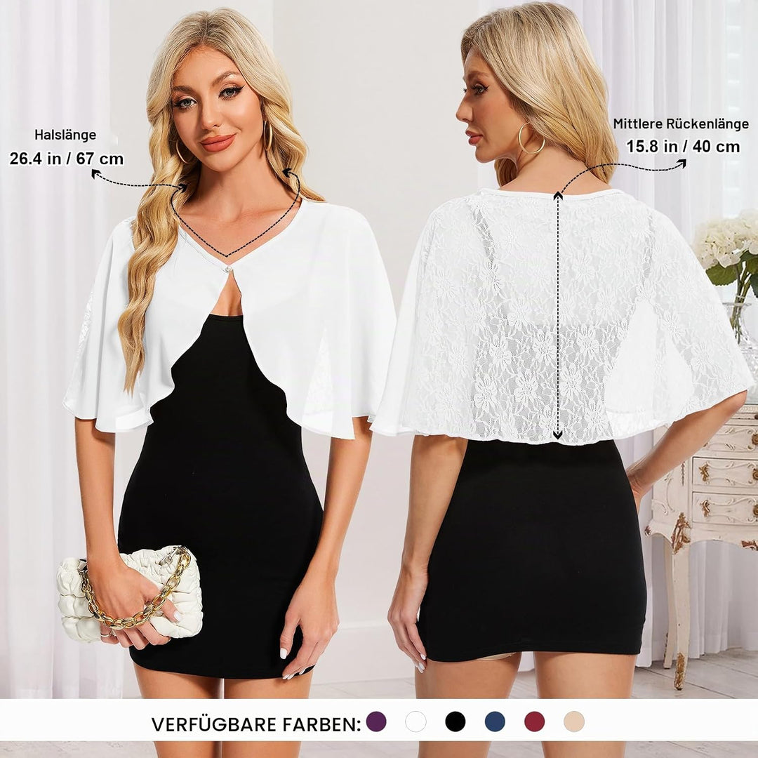 Atxnn Damen Spitzen Schal Stola Chiffon Umhang Cape Capelets für Hochzeit Abendkleid Braut Party Ele