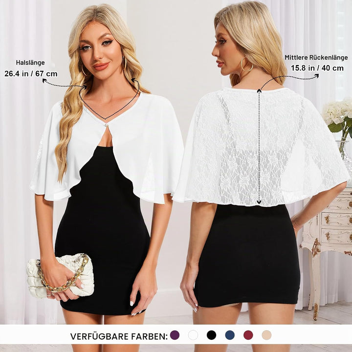 Atxnn Damen Spitzen Schal Stola Chiffon Umhang Cape Capelets für Hochzeit Abendkleid Braut Party Ele