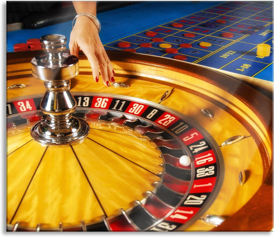 Roulette Tisch in Las Vegas Herdabdeckplatte & Spritzschutz aus Echtglas | Für Herd-Kochfelder | 60x