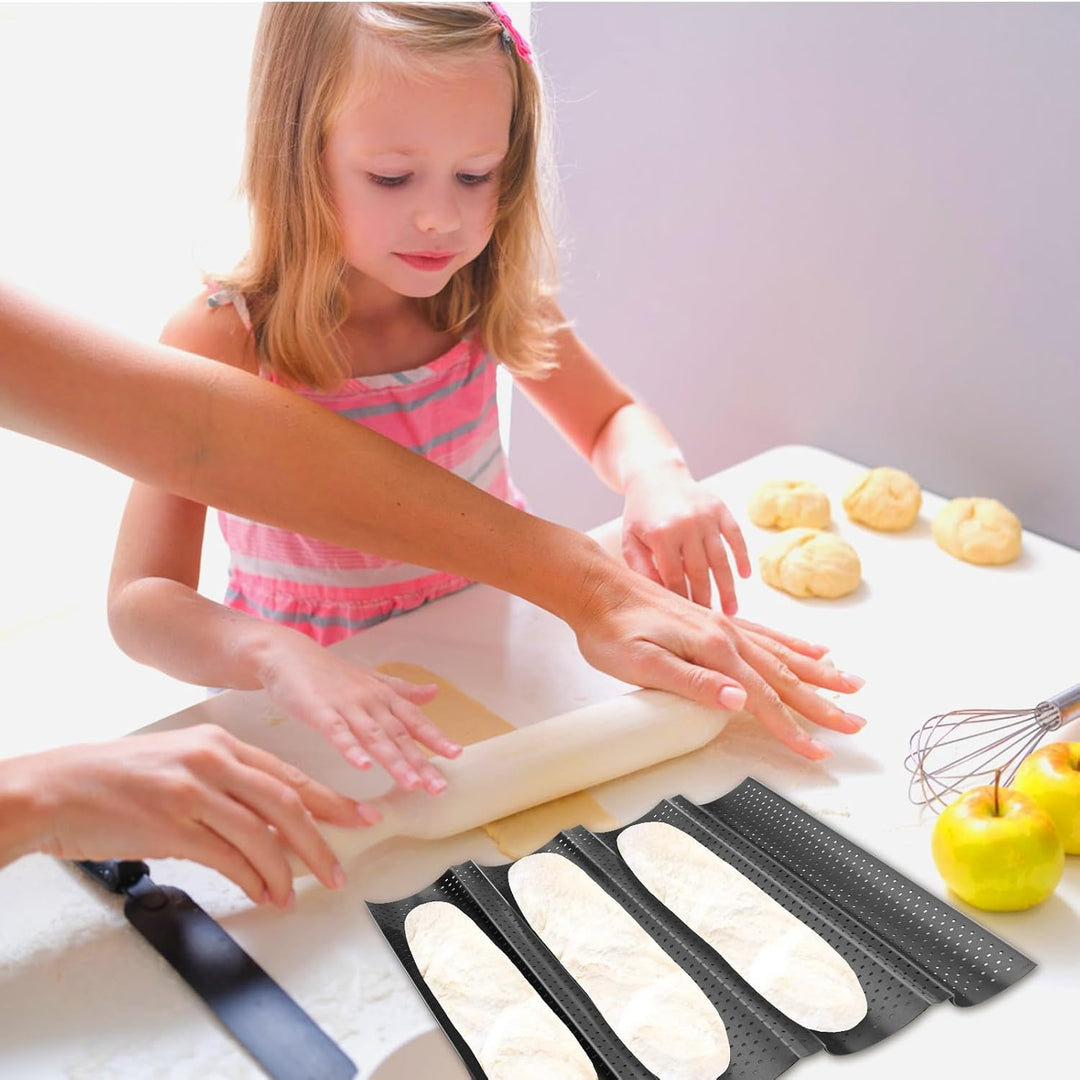 MXTIMWAN Baguette Backform, Backblech für Baguette Backform für 4 Baguettes, Baguetteform Baguette-B
