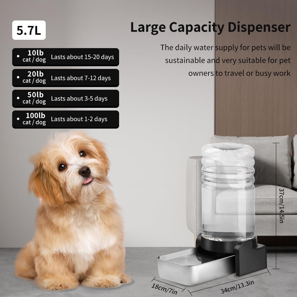 Marchul 5.7L Trinkbrunnen für Hunde und Katzen, Automatischer Trinkbrunnen mit Edelstahl-Wassernapf