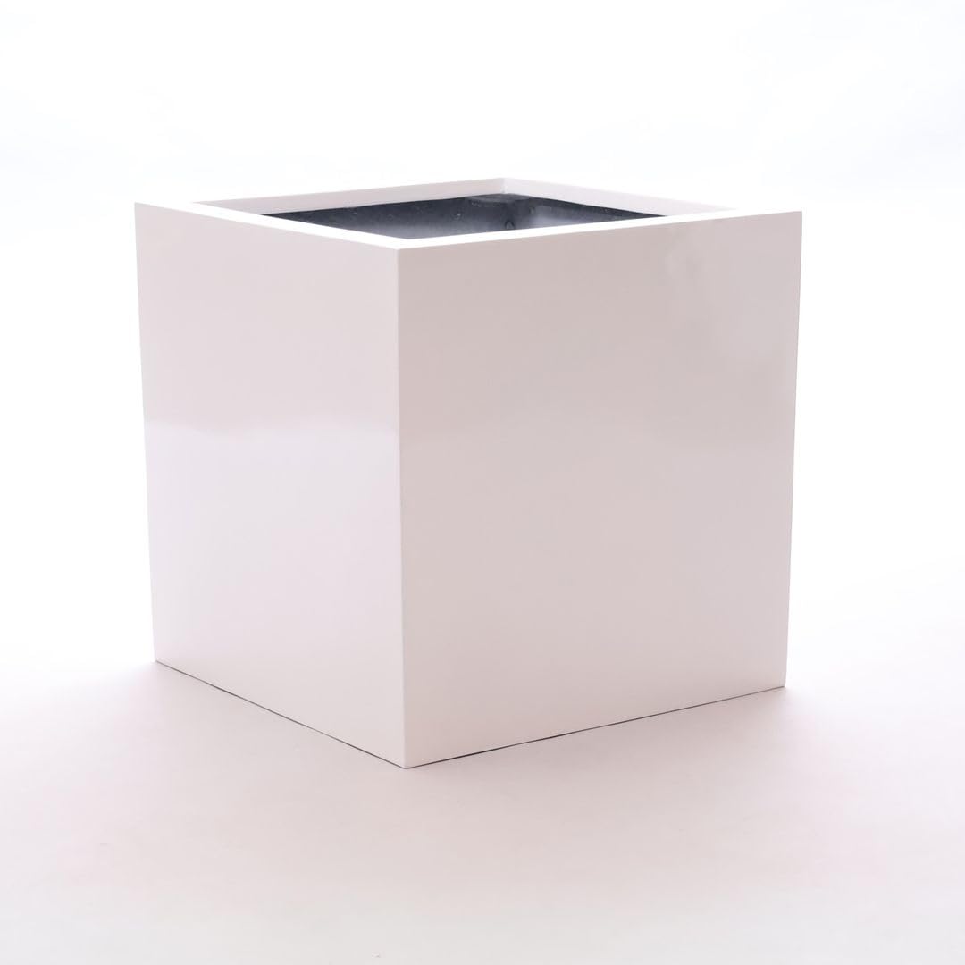 Elegant Einrichten Blumenkübel Fiberglas quadratisch 30x30x30cm Hochglanz weiss