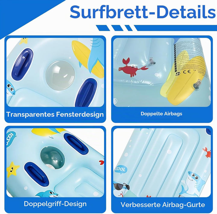 CIYIN Schwimmbrett Bodyboard Aufblasbar, Surfbrett Bodyboard mit Griffen, Schwimmhilfe Aufblasbar Ki