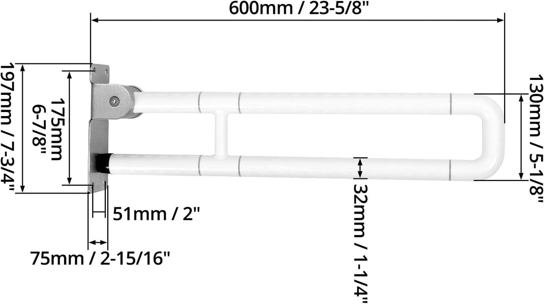 QWORK® Wandstützgriff, Klappbar, 60cm, Edelstahl,Tragfähigkeit 200 kg