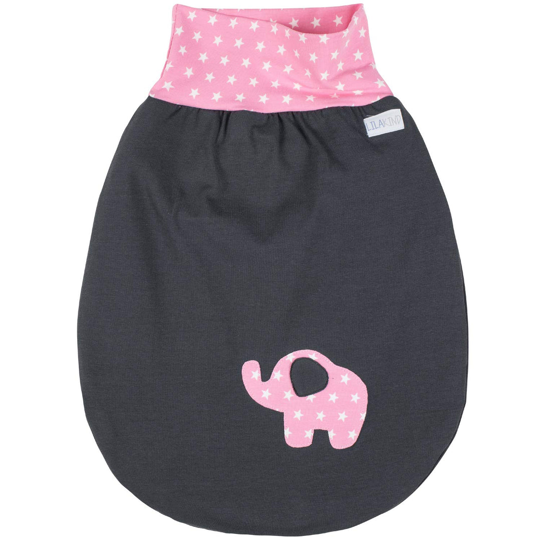 Lilakind Schlafsack Strampelsack Pucksack hochwertige Handarbeit Frühling/Sommer Grau Rosa Sterne El