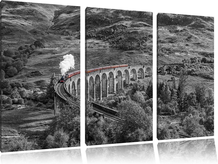 Pixxprint Eisenbahnviadukt in Schottland als Leinwandbild/Grösse: 3 Teilig (120x80 cm) cm/Wandbild/K