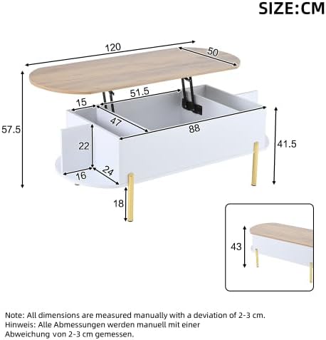 Merax Anhebbarer Couchtisch – Modernes Wohnzimmertisch Design mit Verstecktem Stauraum und Flexibler