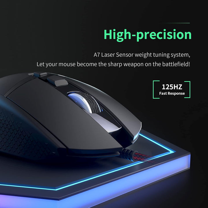 Gaming Maus 7200 DPI Einstellbarer USB RGB Led Gaming Mäuse für Grosse Hände, 8 Programmierbare PC M