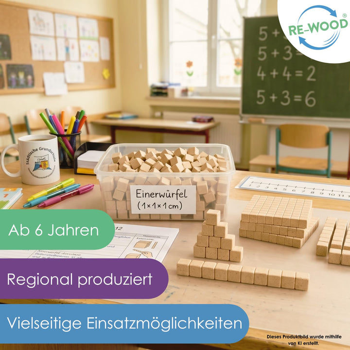 WISSNER® aktiv lernen – 1000 Dienes Einerwürfel aus RE-Wood, nachhaltiges Rechenmaterial für Grundsc