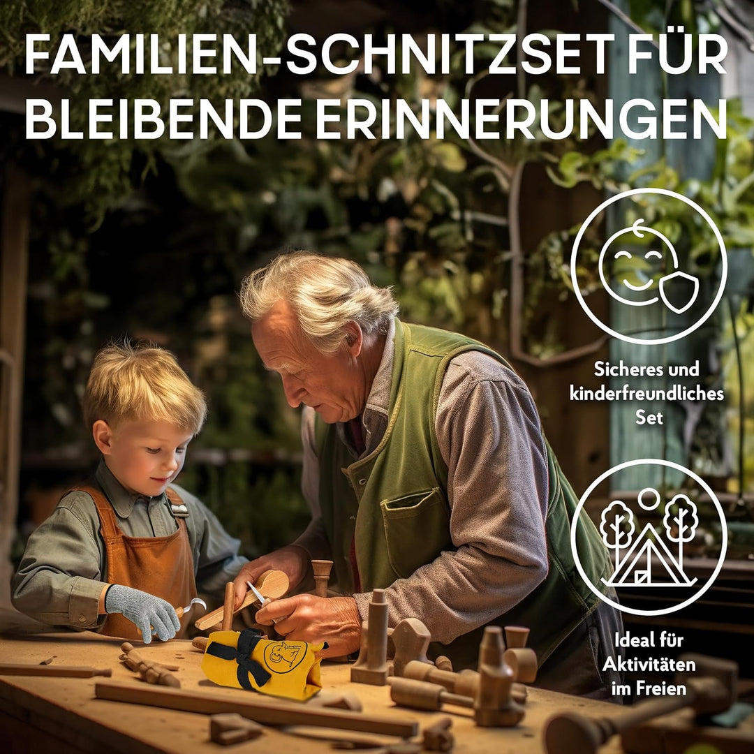 Eli® Schnitzmesser Kinder Set ab 6 Jahre inkl. Schnitzfiguren und Handschuhe - hochwertiges Kinderme