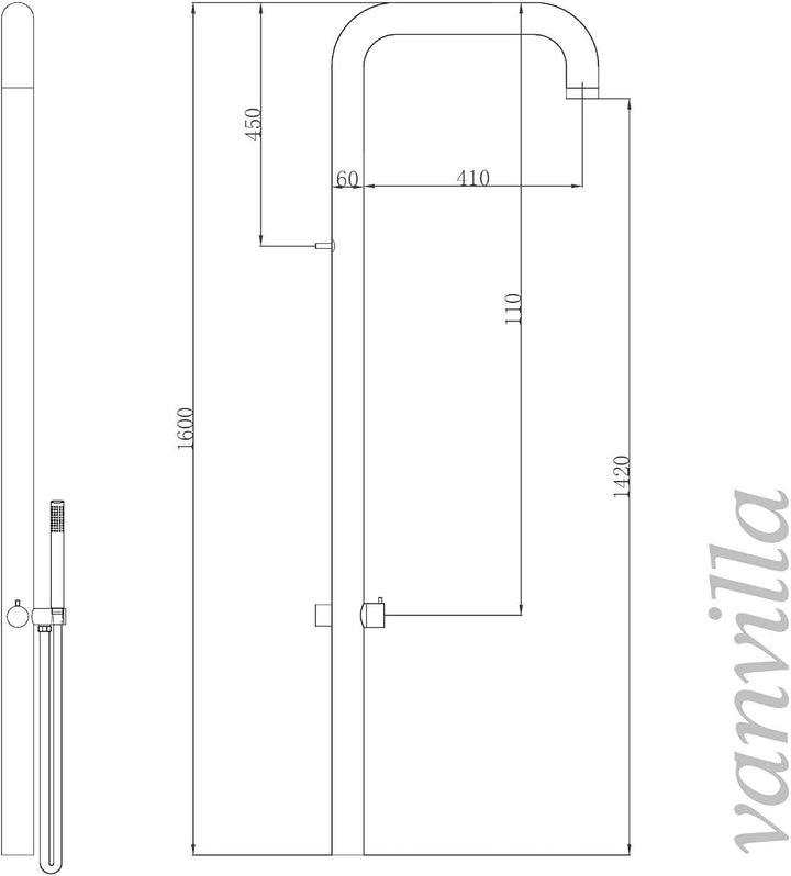 vanvilla Pooldusche Edelstahl PALO mit Handbrause Gartendusche Aussendusche Wandmontage Kaltwasser,