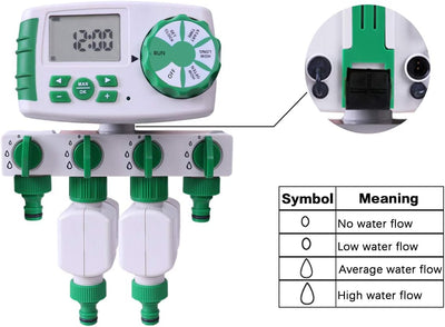 Automatisch 4-Auslässe Bewässerungscomputer Bewässerungssystem inkl. 1 X 4-Fach-Wasserverteiler, 2 X