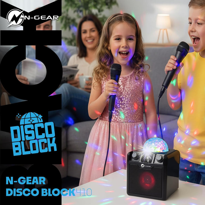 N-Gear DISCO410 Karaoke & Party Bluetooth Lautsprecher mit Discokugel, Mikrofon & Powerbank-Funktion