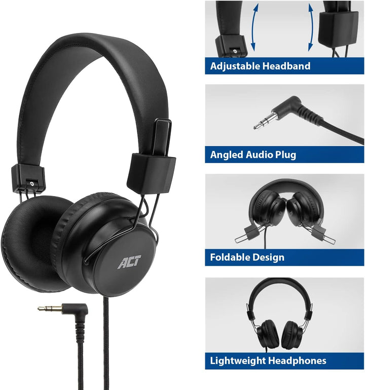 ACT Faltbarer Kopfhörer mit Kabel, On Ear Bugelkopfhörer, 3.5mm Klinkenstecker, Nylon Kabellänge 1.5