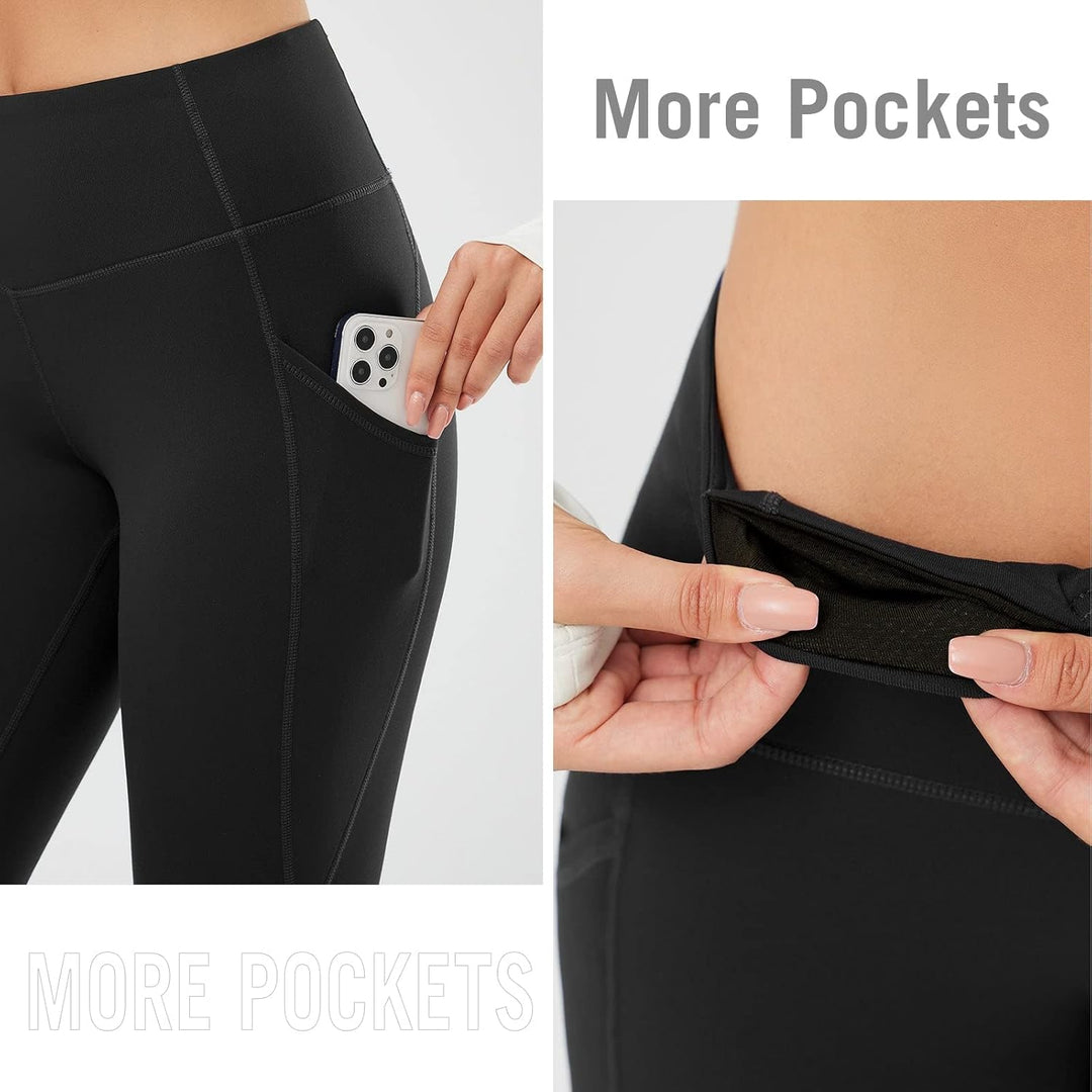 baleaf Damen-Thermo-Leggings mit Taschen Fleece gefüttert Yoga-Hosen Winter Warm High Waisted Trouse