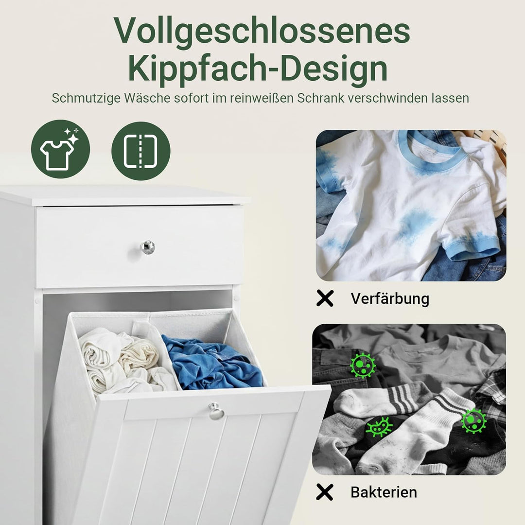 SoBuy BZR21-W Wäscheschrank mit ausklappbarem Wäschesack Wäschetruhe Wäschesammler mit Schubladen Wä
