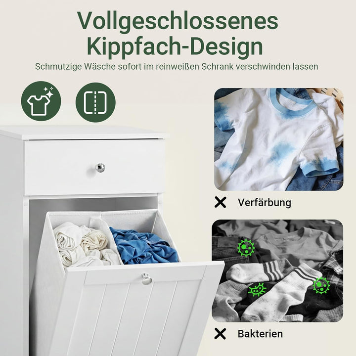 SoBuy BZR21-W Wäscheschrank mit ausklappbarem Wäschesack Wäschetruhe Wäschesammler mit Schubladen Wä