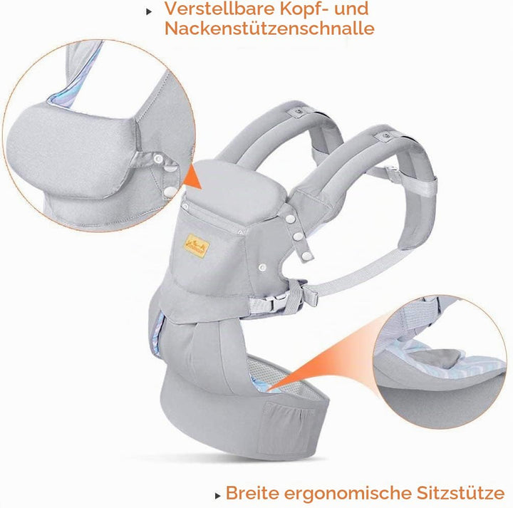 Viedouce Babytrage Ergonomische/Reine Baumwolle Leicht und atmungsaktiv/Multiposition:Dorsal und Ven