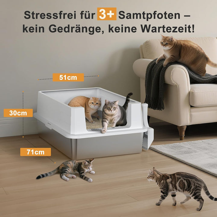 MIXJOY Katzenklo Edelstahl XXXL Grosse Katzentoilette 71x51cm Hohe Wände | Anti-Haft, Geruchsneutral