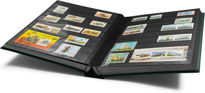 Leuchtturm Briefmarken-Sammel-Album, Einsteckbuch Premium, DIN A4, 64 Schwarze Seiten, wattierter Le