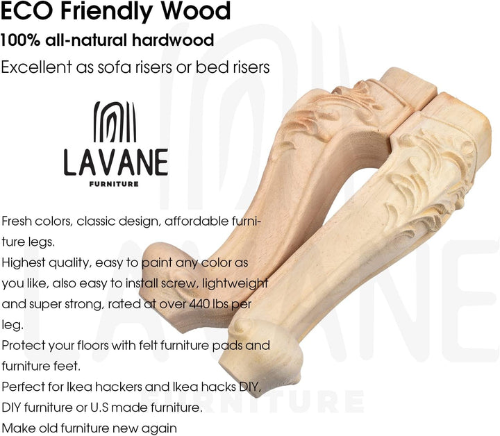 La Vane 25cm Holz Möbelfüsse, 4 Stück Europäisch Stil Massivholz Geschnitzten Ersatz Tischbeine Möbe