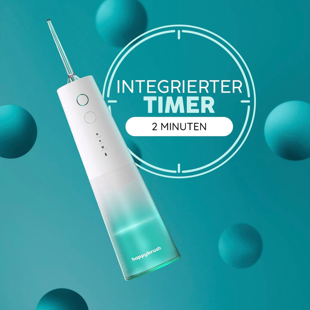 happybrush® Munddusche weiss - TESTSIEGER* – 100 Tage testen - Kabelloser Water Flosser für Zahnrein