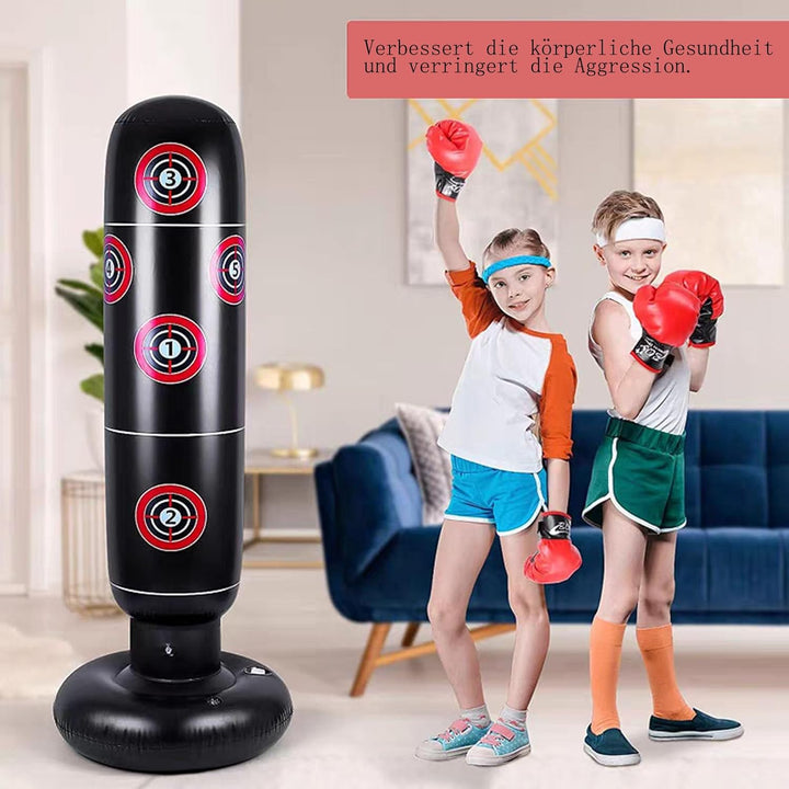 Boxsack Kinder Stehend mit Handschuhen – 168cm Aufblasbarer Boxsack für Kinder von 3–12 Jahren, PVC