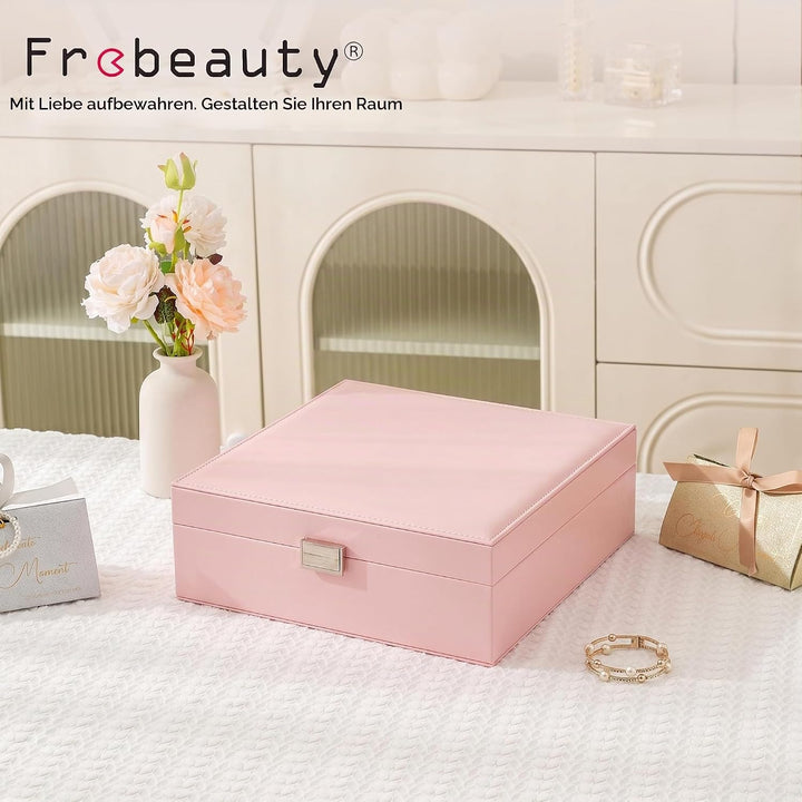 Frebeauty Ohrring-Organizer, klassische Schmuckschatulle mit 50 Fächern, doppellagig, mit 6 Haken fü