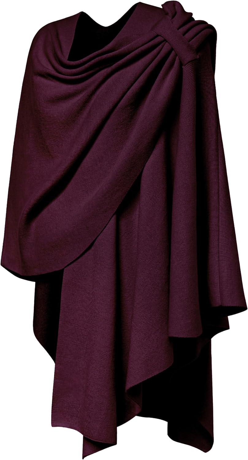 PULI Damen Poncho Schal Cashmere Feeling Strick Cape Cardigan Für Frauen Geschenk Für Mutter Burgund