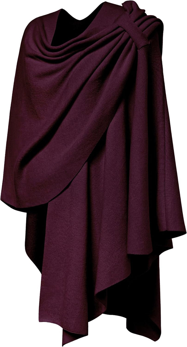 PULI Damen Poncho Schal Cashmere Feeling Strick Cape Cardigan Für Frauen Geschenk Für Mutter Burgund
