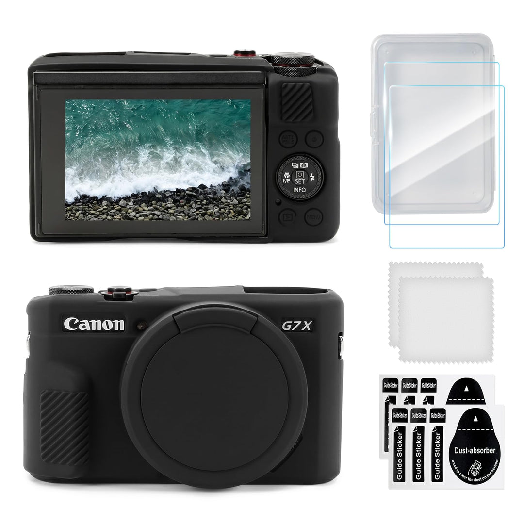 G7X II Kameratasche & LCD-Displayschutz-Zubehör-Set, weiche Silikonhülle für Canon Powershot G7X Mar