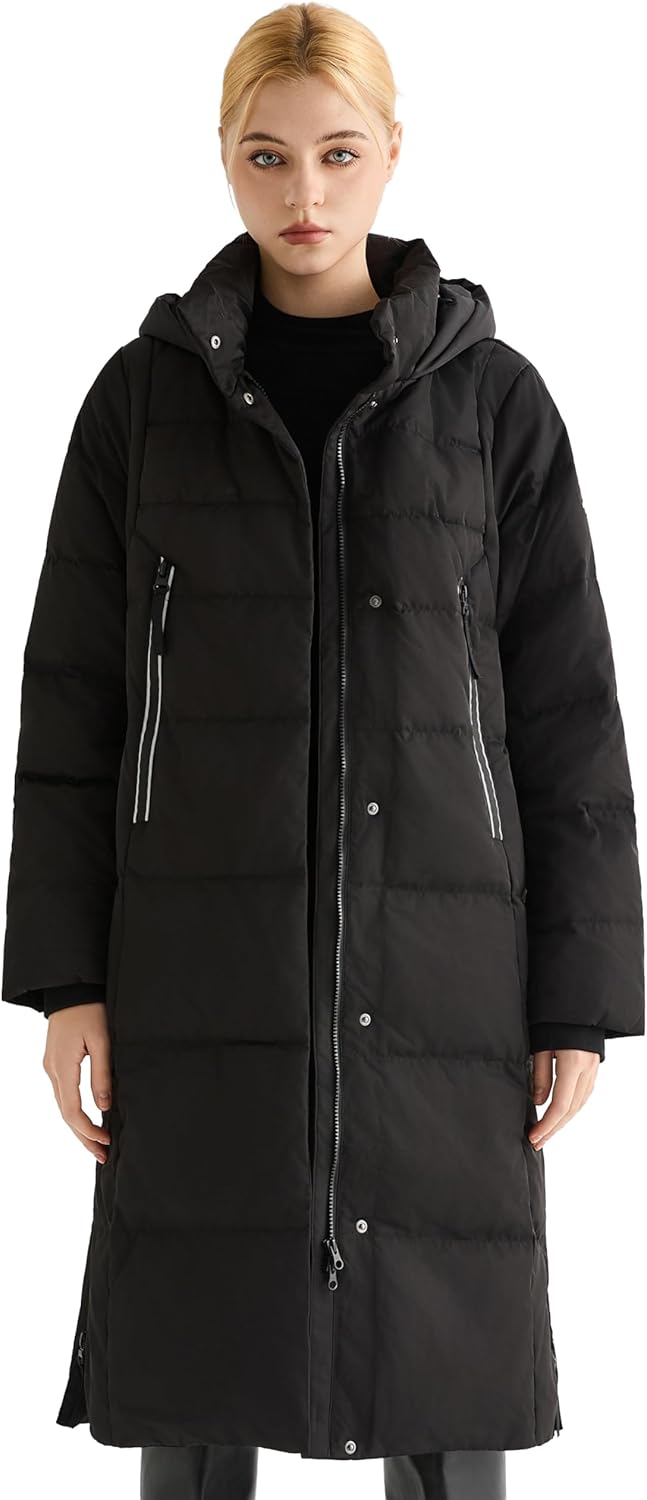 Orolay Damen Verdickte Daunenjacke Langer Wintermantel Mit Kapuze Pufferjacke, Schwarz
