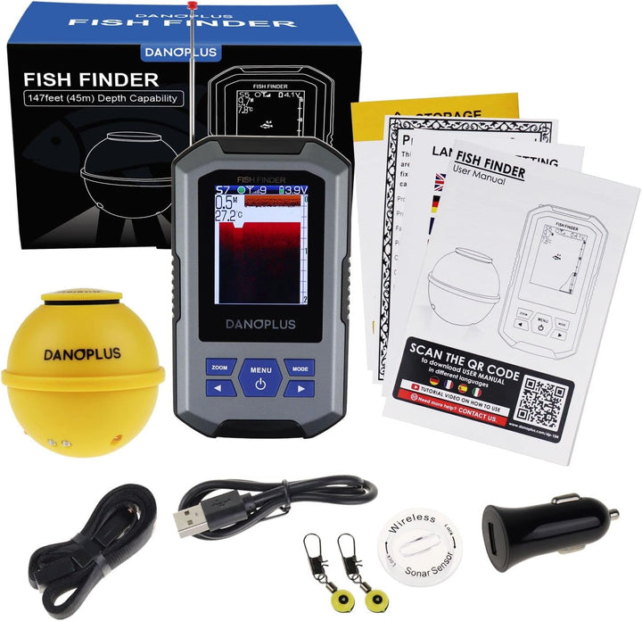 Kabelloser Fischfinder Tragbarer Fischfinder Sonar-Sensor 45 m Tiefenerkennung Wiederaufladbare Tief