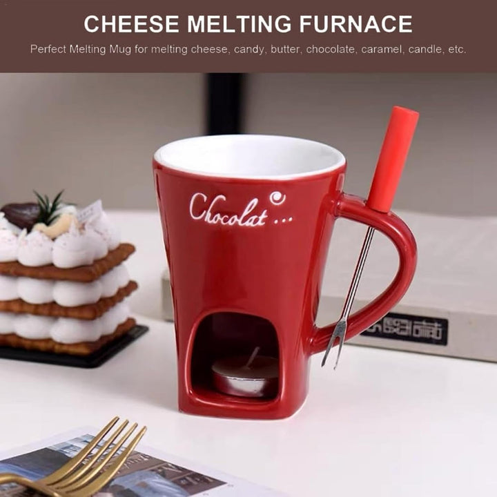 Schokofondue Tasse 200 Ml Keramik Schokoladenfondue Tasse Schoko Fondueset Mit Gabel Und Teelicht Bu