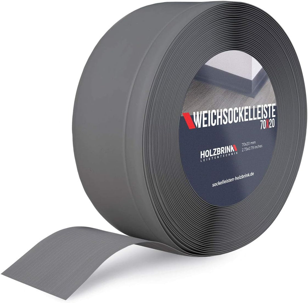 HOLZBRINK Weichsockelleiste Graphitgrau Knickleiste ohne Klebestreifen, Material: PVC, 70x20mm, 25 M