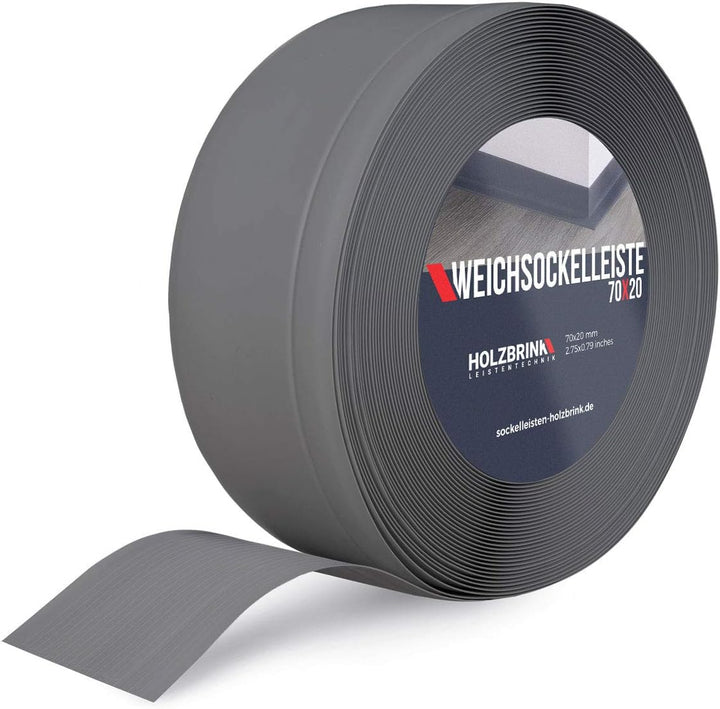 HOLZBRINK Weichsockelleiste Graphitgrau Knickleiste ohne Klebestreifen, Material: PVC, 70x20mm, 25 M