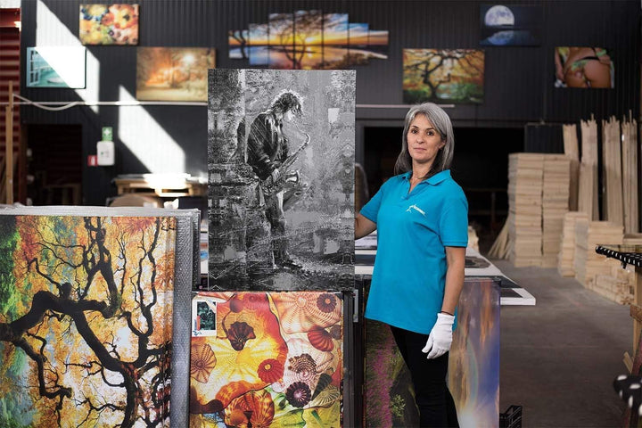 Startonight Leinwandbilder Schwarz und Weiss Junges Singen am Saxophon, Doppelansicht Überraschung M