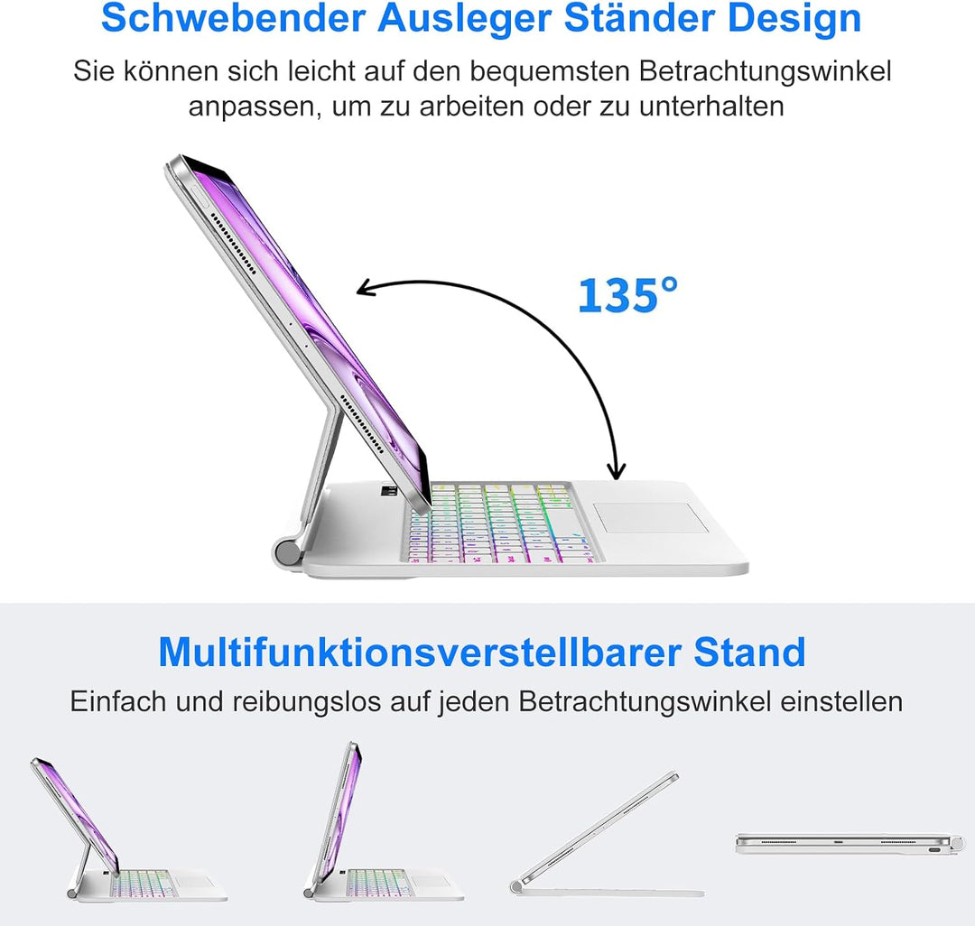 Magic Keyboard Hülle für iPad Air 13 Zoll M4 2026/M3 2025/M2 2024, Weiss | Tastatur für iPad Pro 12.