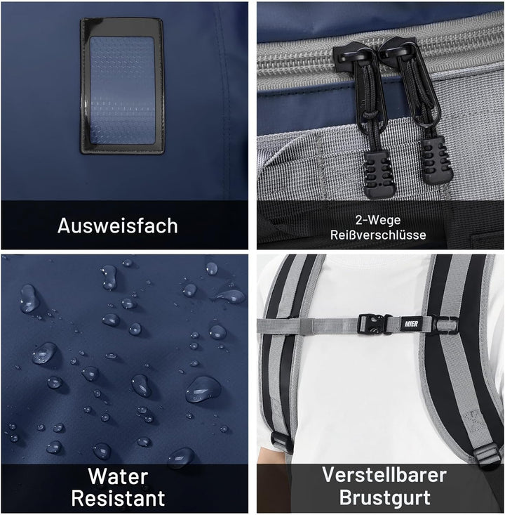 MIER Grosse Sporttasche wasserdicht Sportrucksack mit Schuhfach umwandelbar in Rucksack, 45L/60L/90L